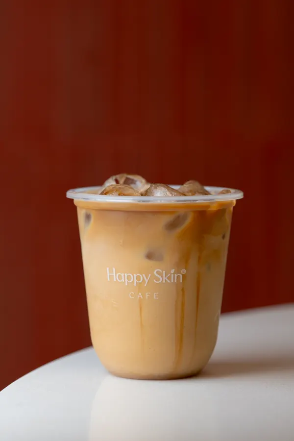 Iced latte on a white table
