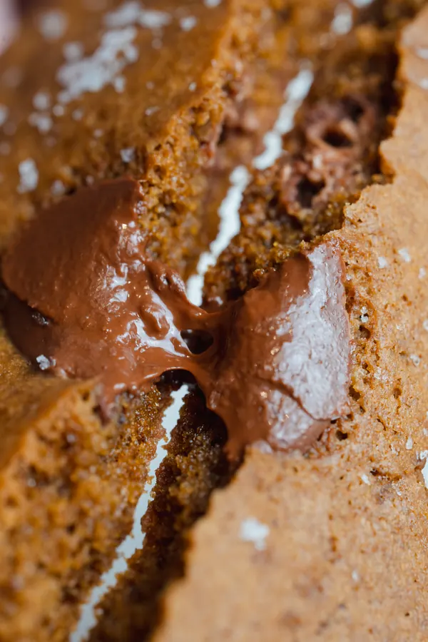 Close-up of a cookie's chocolate centre