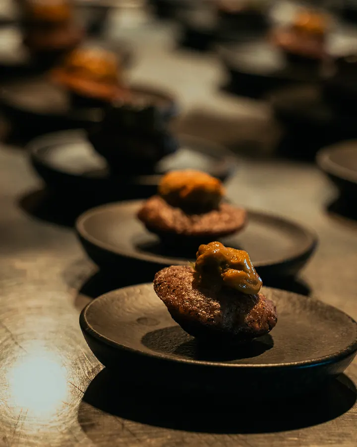 Small bites on dark plates