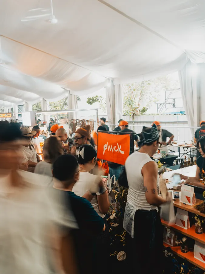 Busy crowd under the event tent